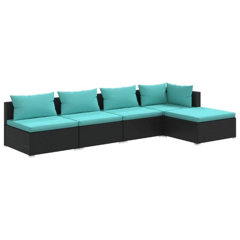 vidaXL 5-tlg Garten-Lounge-Set mit Kissen Poly Rattan Schwarz Modell 29 von VIDAXL