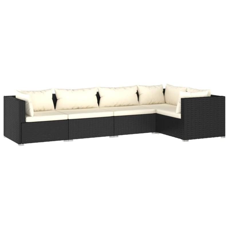 vidaXL 5-tlg Garten-Lounge-Set mit Kissen Poly Rattan Schwarz Modell 39 von VIDAXL