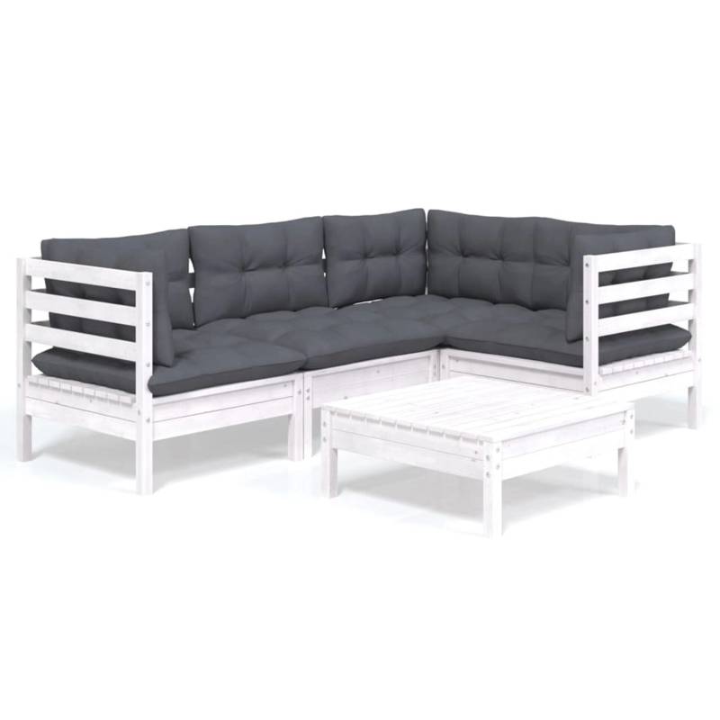 vidaXL 5-tlg Garten-Lounge-Set mit Kissen Weiß Kiefernholz Modell 7 von VIDAXL