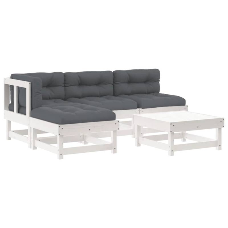 vidaXL 5-tlg Garten-Lounge-Set mit Kissen Weiß Massivholz Modell 8 von VIDAXL