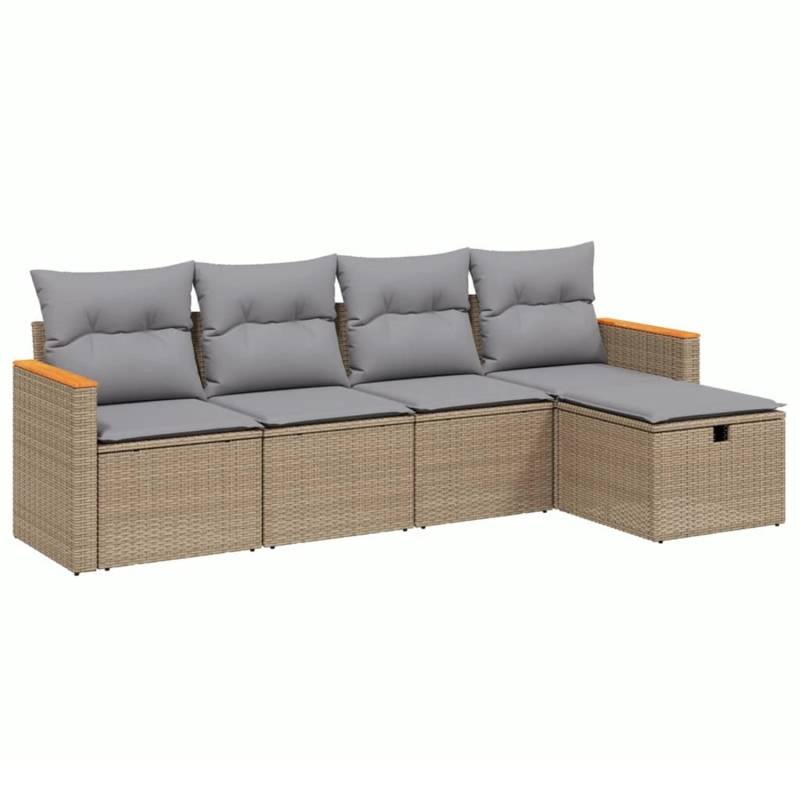 vidaXL 5-tlg Garten-Sofagarnitur mit Kissen Beige Poly Rattan Modell 135 von VIDAXL