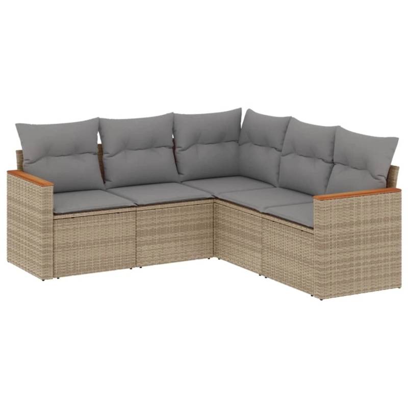 vidaXL 5-tlg Garten-Sofagarnitur mit Kissen Beige Poly Rattan Modell 159 von VIDAXL