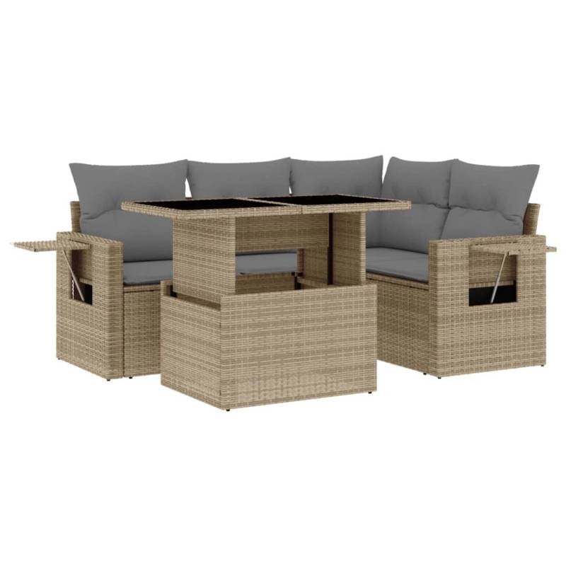 vidaXL 5-tlg Garten-Sofagarnitur mit Kissen Beige Poly Rattan Modell 220 von VIDAXL