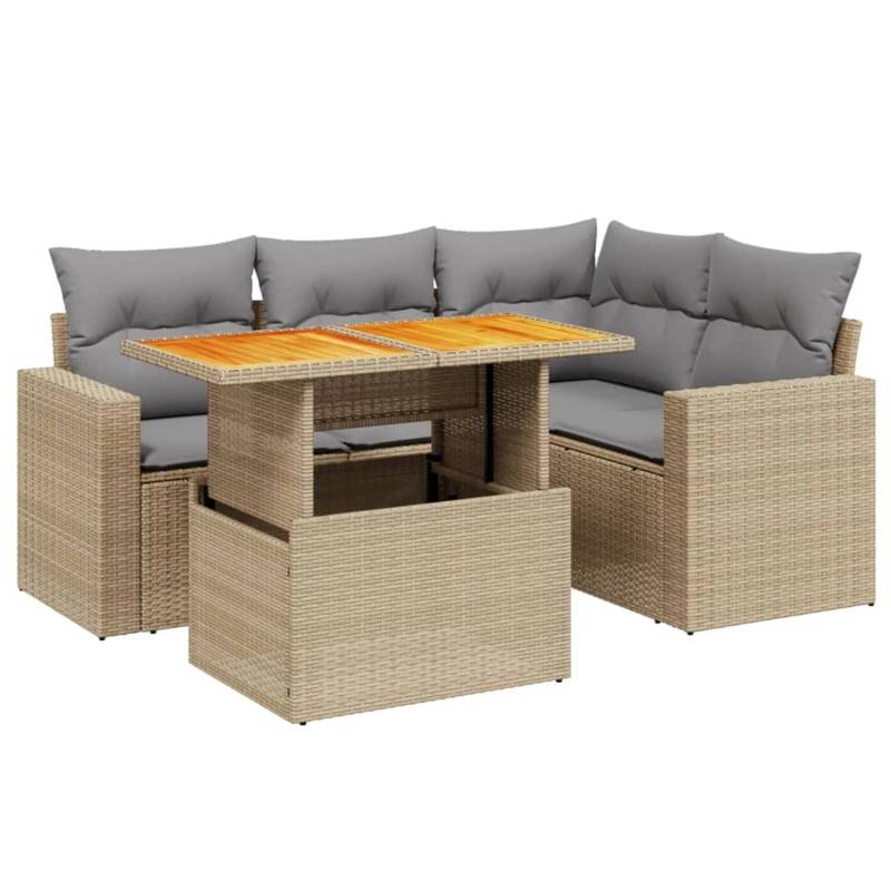 vidaXL 5-tlg Garten-Sofagarnitur mit Kissen Beige Poly Rattan Modell 245 von VIDAXL
