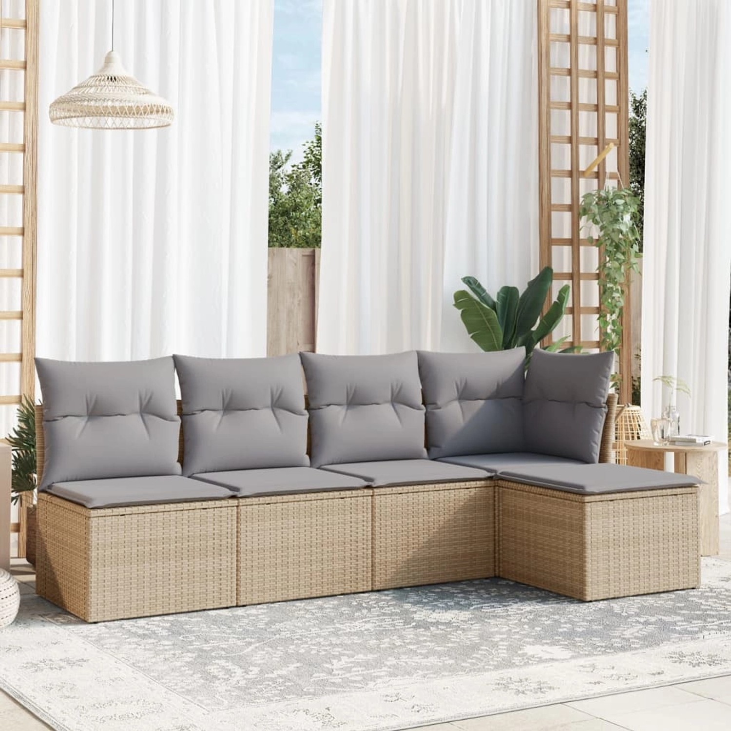 vidaXL 5-tlg Garten-Sofagarnitur mit Kissen Beige Poly Rattan Modell 64 vidaXL 5-tlg Garten-Sofagarnitur mit Kissen Beige Poly Rattan Modell 64 von VIDAXL