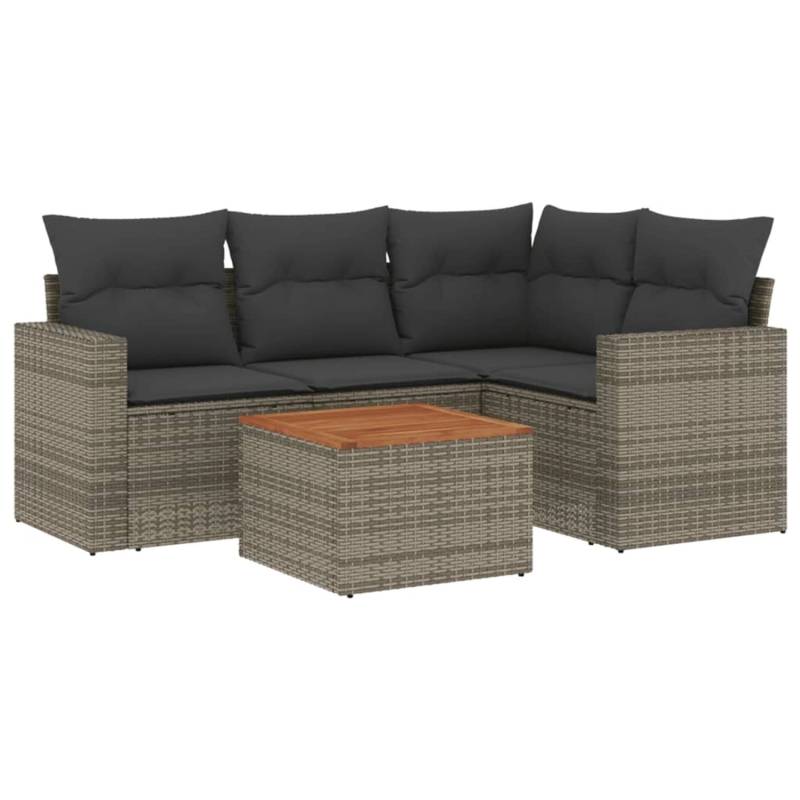 vidaXL 5-tlg Garten-Sofagarnitur mit Kissen Grau Poly Rattan Modell 60 von VIDAXL