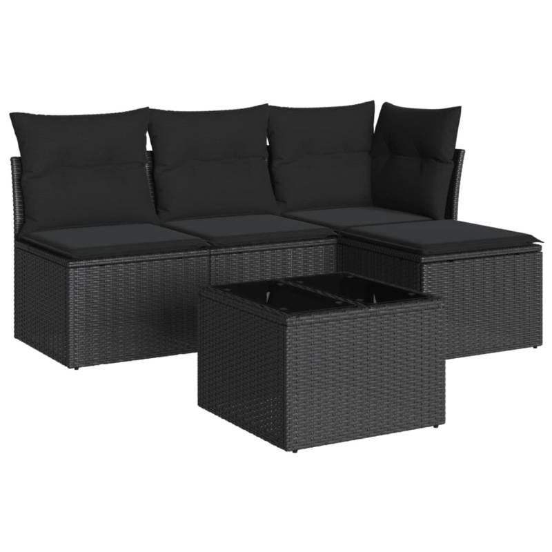 vidaXL 5-tlg Garten-Sofagarnitur mit Kissen Schwarz Poly Rattan Modell 33 von VIDAXL