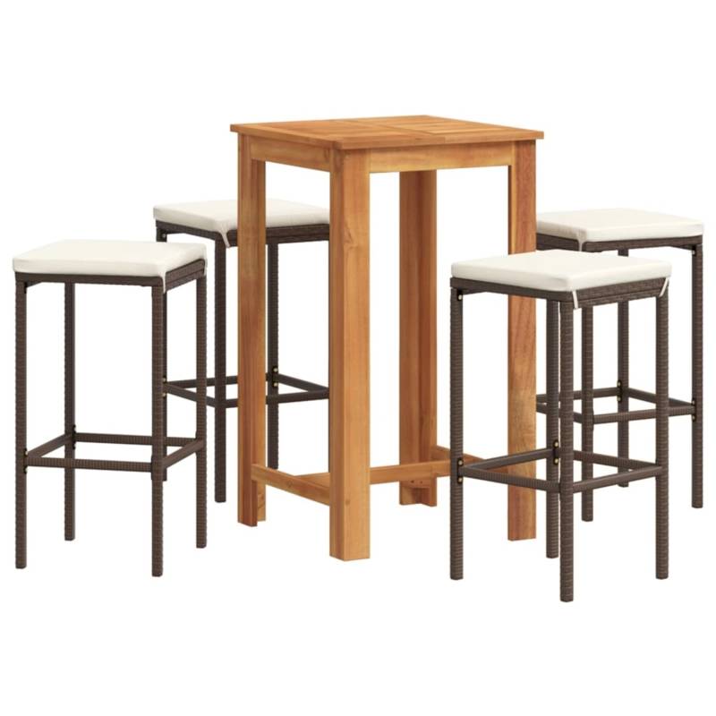 vidaXL 5-tlg Gartenbar-Set Braun Massivholz Akazie und Poly Rattan von VIDAXL