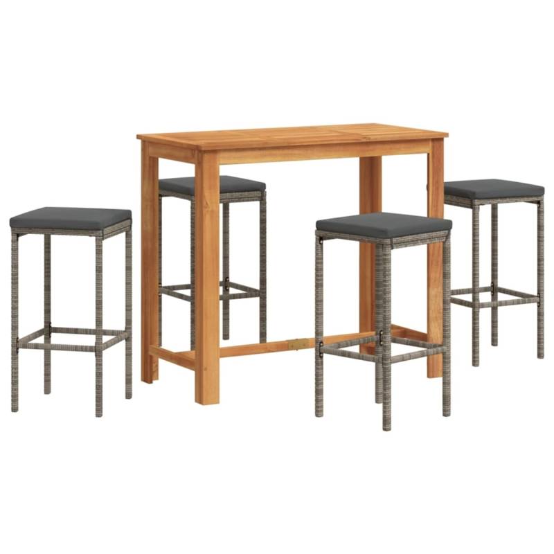 vidaXL 5-tlg Gartenbar-Set Grau Massivholz Akazie und Poly Rattan Modell 3 von VIDAXL