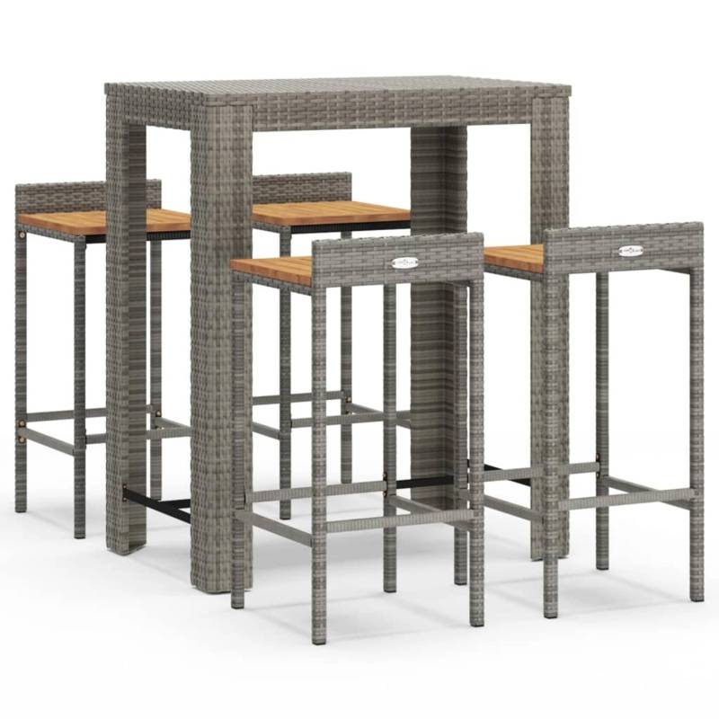 vidaXL 5-tlg Gartenbar-Set Grau Poly Rattan & Massivholz Akazie Modell 3 von VIDAXL
