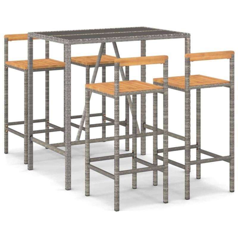 vidaXL 5-tlg Gartenbar-Set Grau Poly Rattan & Massivholz Akazie Modell 6 von VIDAXL
