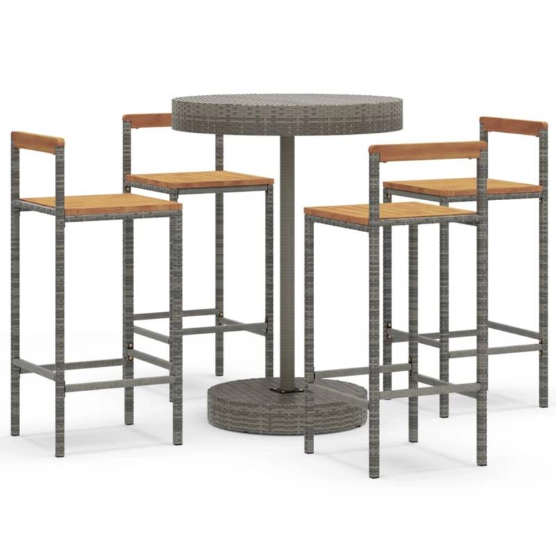 vidaXL 5-tlg Gartenbar-Set Grau Poly Rattan & Massivholz Akazie Modell 8 von VIDAXL