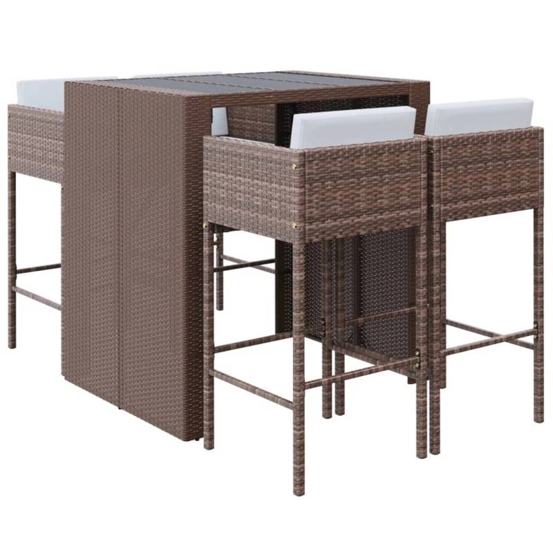 vidaXL 5-tlg Gartenbar-Set mit Kissen Braun Poly Rattan Modell 2 von VIDAXL