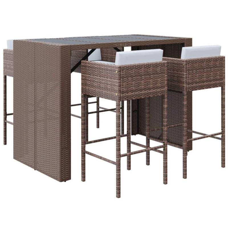 vidaXL 5-tlg Gartenbar-Set mit Kissen Braun Poly Rattan Modell 3 von VIDAXL