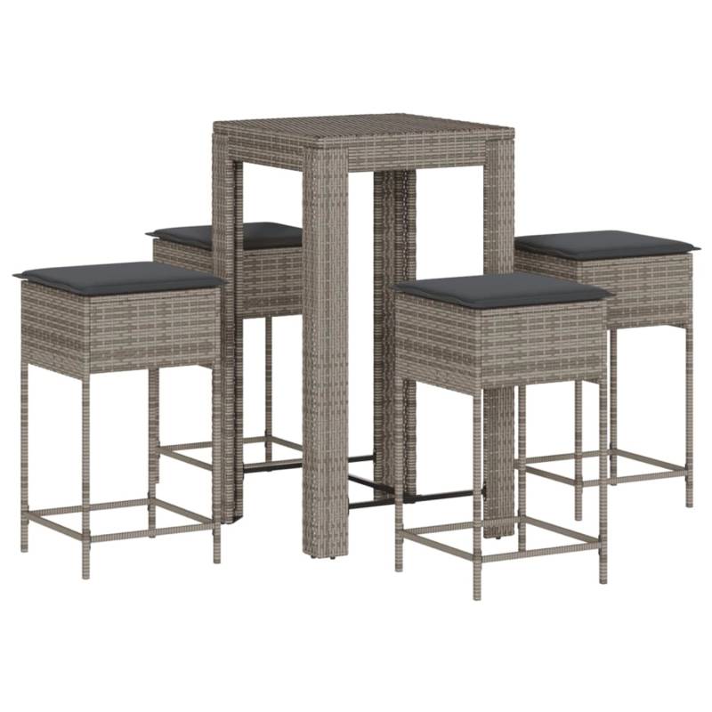 vidaXL 5-tlg Gartenbar-Set mit Kissen Grau Poly Rattan Modell 10 von VIDAXL
