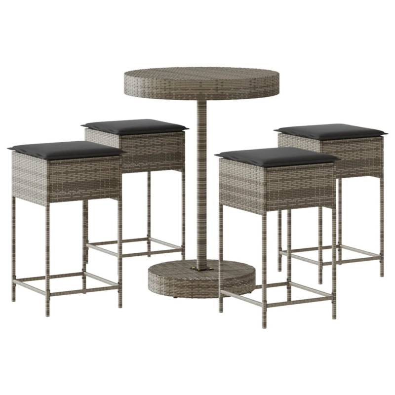 vidaXL 5-tlg Gartenbar-Set mit Kissen Grau Poly Rattan Modell 12 von VIDAXL