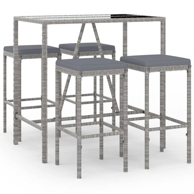 vidaXL 5-tlg Gartenbar-Set mit Kissen Grau Poly Rattan Modell 3 von VIDAXL