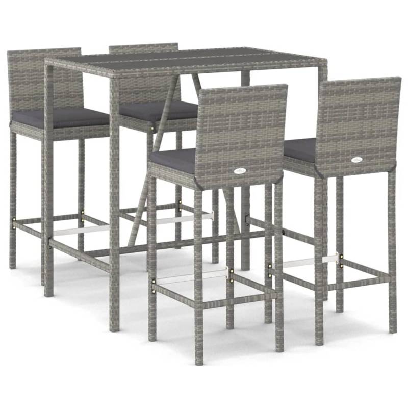 vidaXL 5-tlg Gartenbar-Set mit Kissen Grau Poly Rattan Modell 4 von VIDAXL