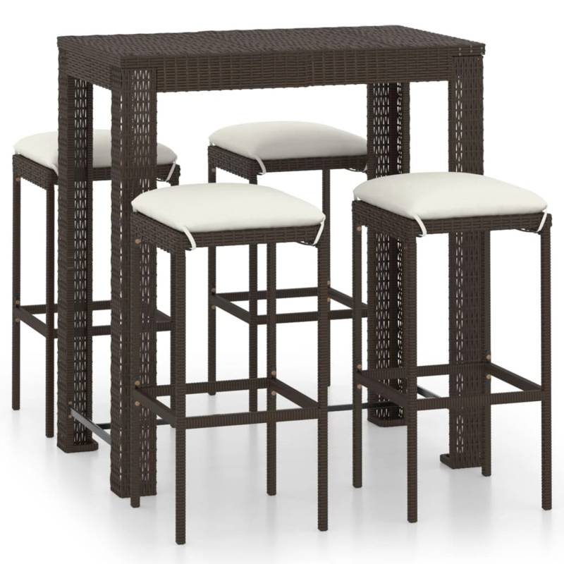 vidaXL 5-tlg Gartenbar-Set mit Kissen Poly Rattan Braun Modell 3 von VIDAXL