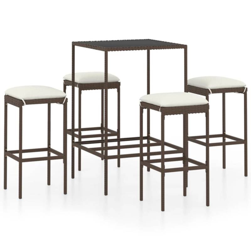 vidaXL 5-tlg Gartenbar-Set mit Kissen Poly Rattan Braun Modell 4 von VIDAXL