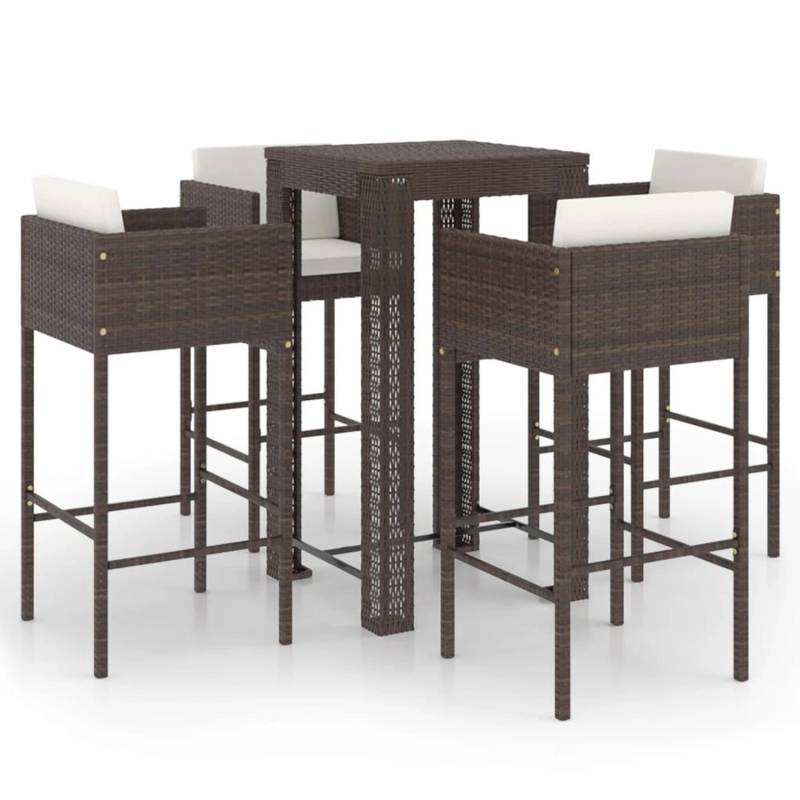 vidaXL 5-tlg Gartenbar-Set mit Kissen Poly Rattan Braun Modell 7 von VIDAXL