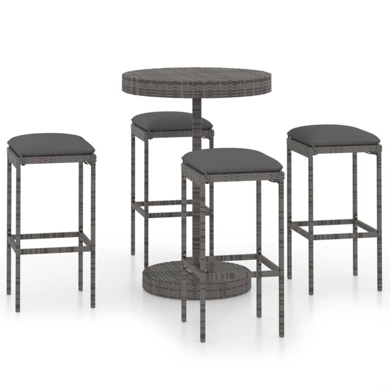 vidaXL 5-tlg Gartenbar-Set mit Kissen Poly Rattan Grau Modell 1 von VIDAXL