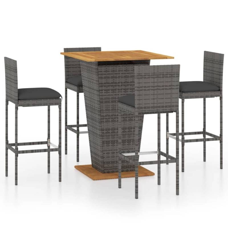 vidaXL 5-tlg Gartenbar-Set mit Kissen Poly Rattan Grau Modell 13 von VIDAXL