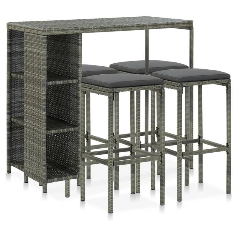 vidaXL 5-tlg Gartenbar-Set mit Kissen Poly Rattan Grau Modell 14 von VIDAXL