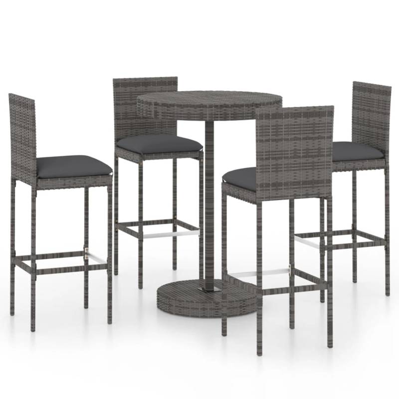 vidaXL 5-tlg Gartenbar-Set mit Kissen Poly Rattan Grau Modell 2 von VIDAXL
