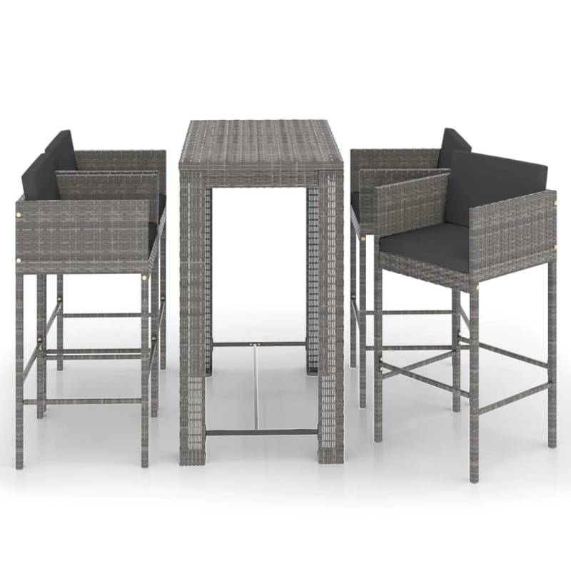 vidaXL 5-tlg Gartenbar-Set mit Kissen Poly Rattan Grau Modell 20 von VIDAXL