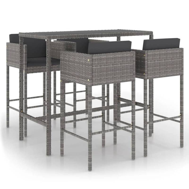 vidaXL 5-tlg Gartenbar-Set mit Kissen Poly Rattan Grau Modell 22 von VIDAXL