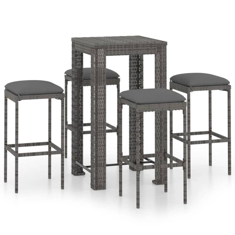 vidaXL 5-tlg Gartenbar-Set mit Kissen Poly Rattan Grau Modell 3 von VIDAXL