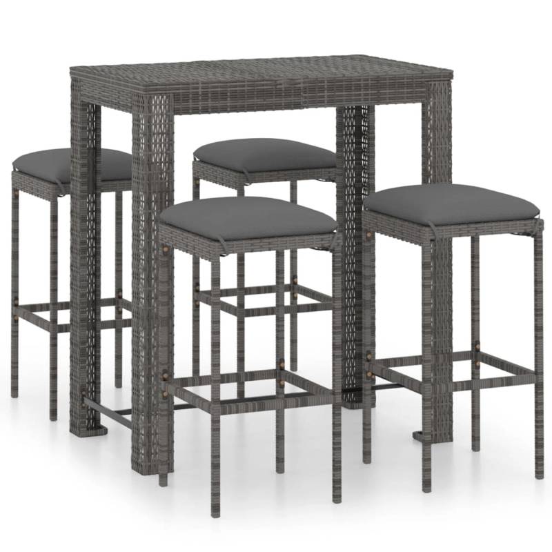 vidaXL 5-tlg Gartenbar-Set mit Kissen Poly Rattan Grau Modell 4 von VIDAXL