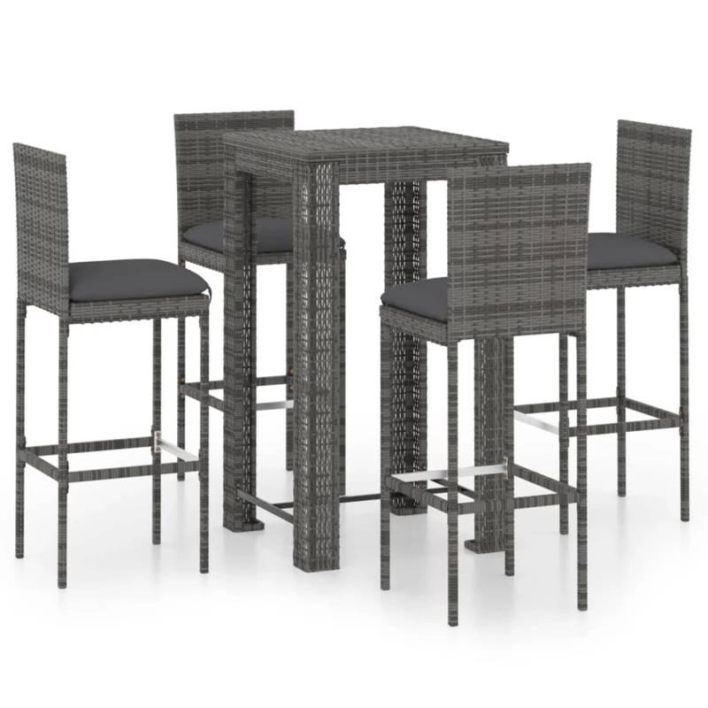 vidaXL 5-tlg Gartenbar-Set mit Kissen Poly Rattan Grau Modell 5 von VIDAXL