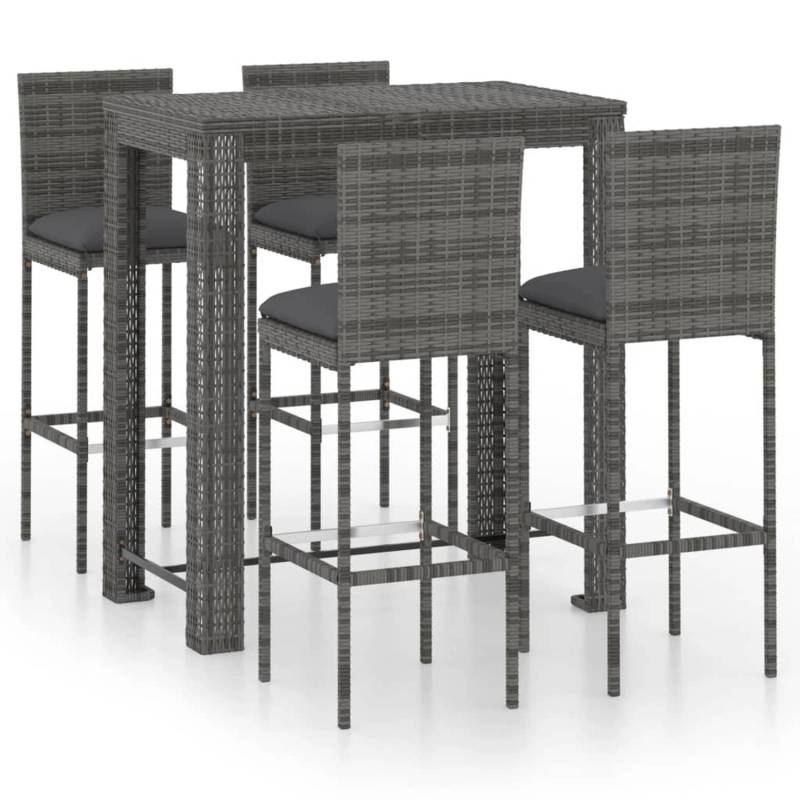 vidaXL 5-tlg Gartenbar-Set mit Kissen Poly Rattan Grau Modell 6 von VIDAXL