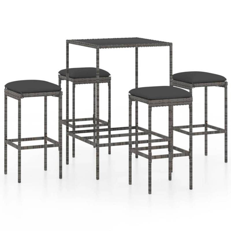 vidaXL 5-tlg Gartenbar-Set mit Kissen Poly Rattan Grau Modell 7 von VIDAXL