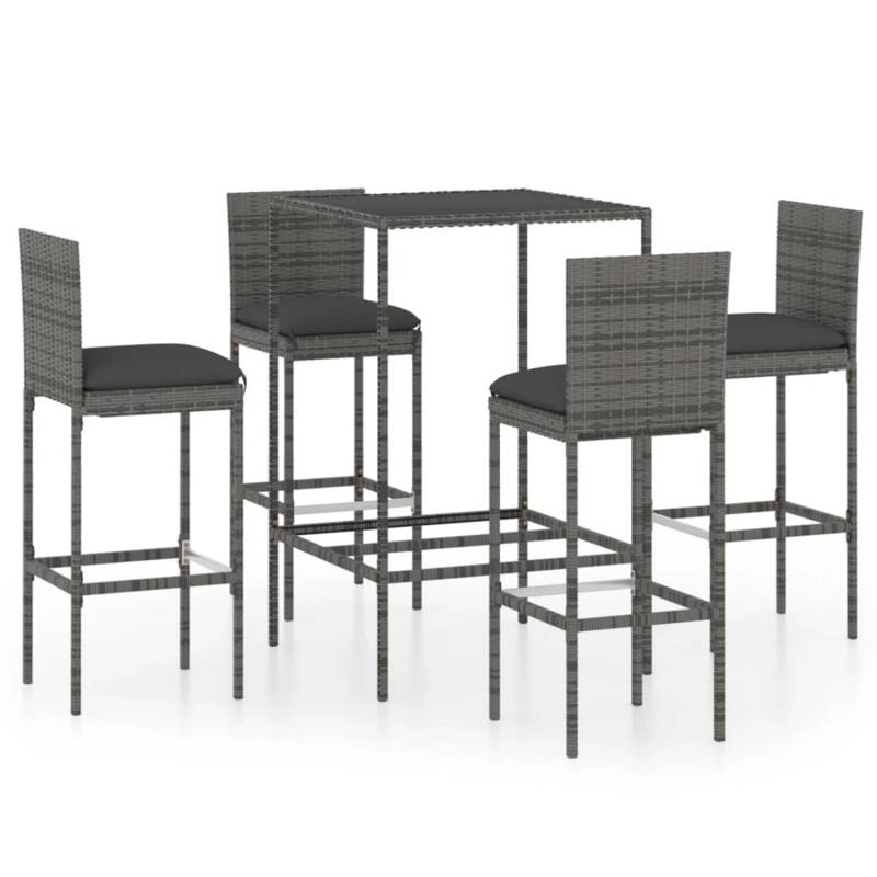 vidaXL 5-tlg Gartenbar-Set mit Kissen Poly Rattan Grau Modell 8 von VIDAXL