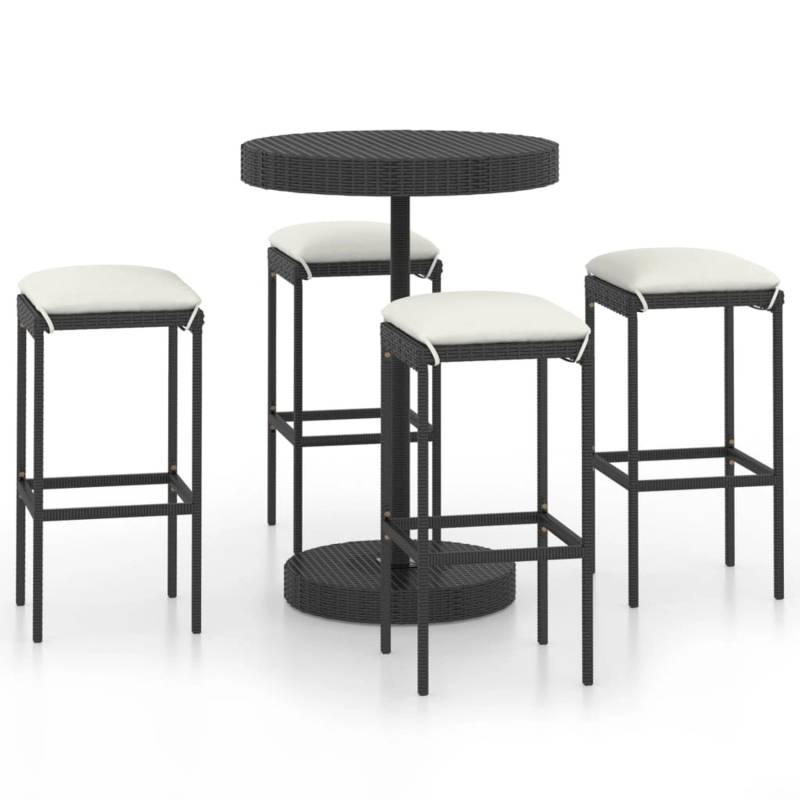 vidaXL 5-tlg Gartenbar-Set mit Kissen Poly Rattan Schwarz Modell 1 von VIDAXL