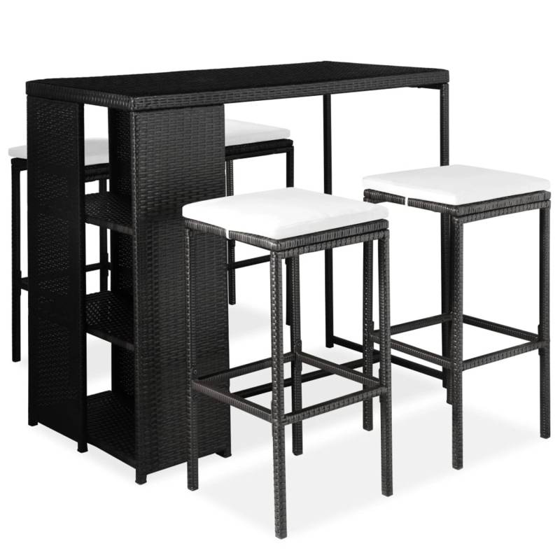 vidaXL 5-tlg Gartenbar-Set mit Kissen Poly Rattan Schwarz Modell 14 von VIDAXL