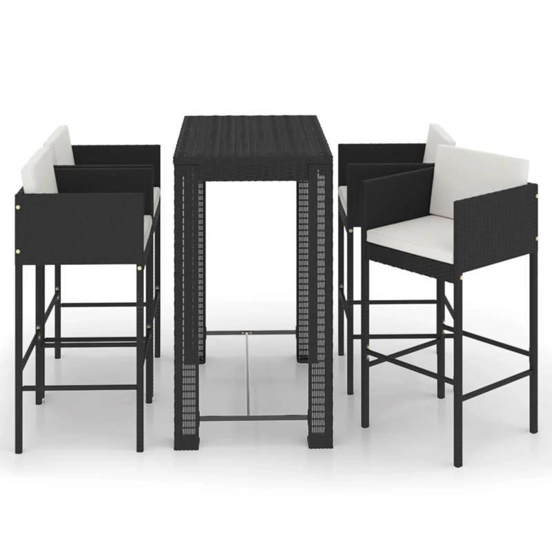 vidaXL 5-tlg Gartenbar-Set mit Kissen Poly Rattan Schwarz Modell 20 von VIDAXL