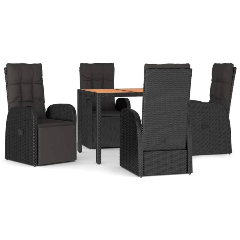 vidaXL 5-tlg. Garten-Essgruppe mit Kissen Schwarz Poly Rattan pulverbeschichteter Stahl von VIDAXL