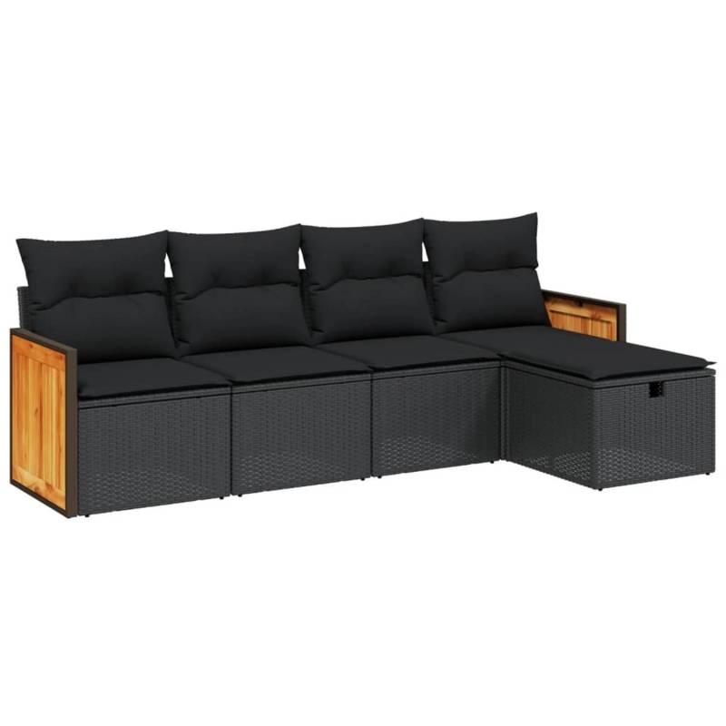 vidaXL 5-tlg. Garten-Sofagarnitur mit Kissen Schwarz Poly Rattan von VIDAXL