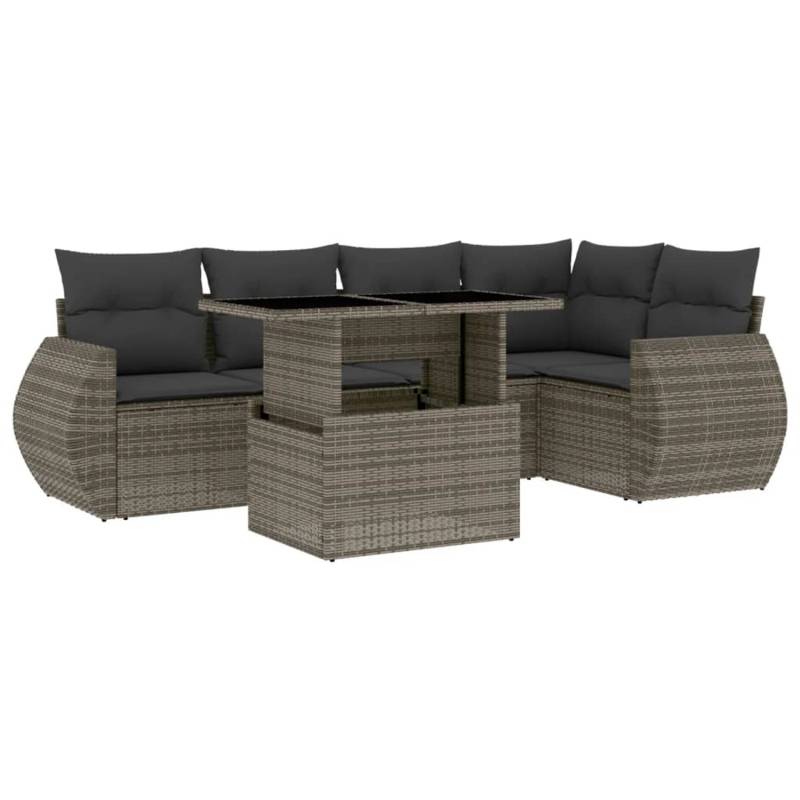 vidaXL 6-Tlg Garten-Sofagarnitur mit Kissen Grau Poly Rattan 3268520 von VIDAXL