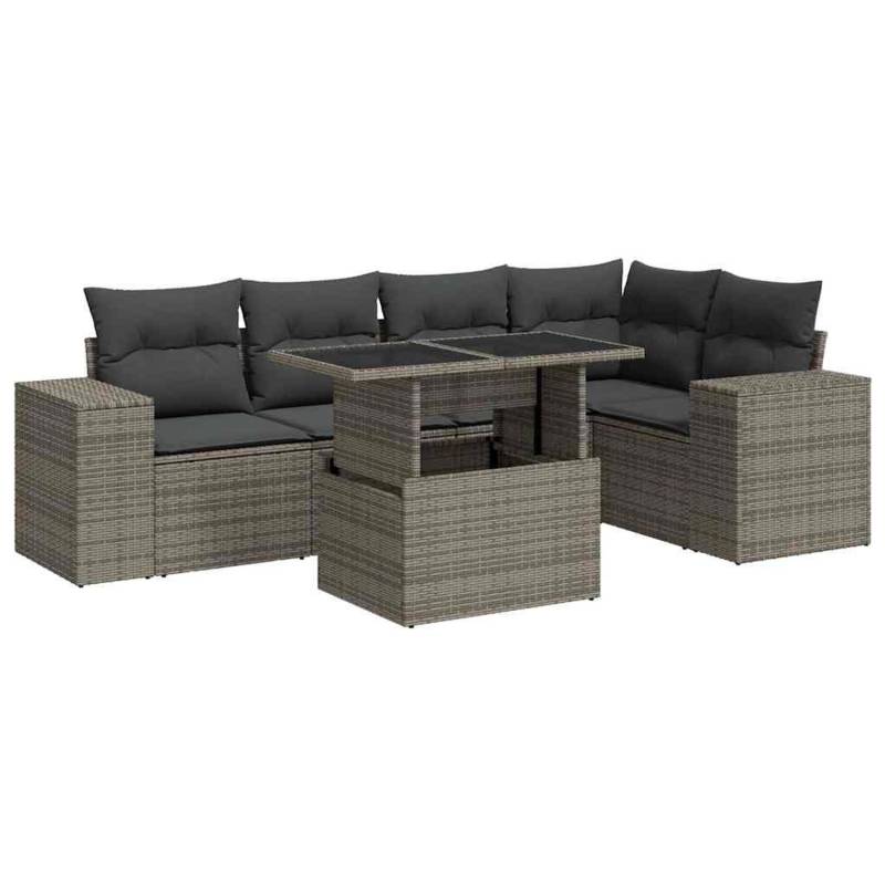 vidaXL 6-Tlg Garten-Sofagarnitur mit Kissen Grau Poly Rattan 3326801 von VIDAXL