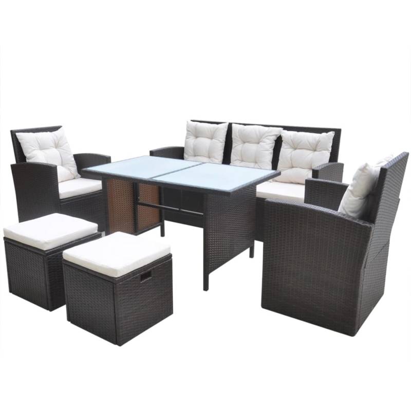 vidaXL 6-tlg Garten-Essgruppe mit Auflagen Poly Rattan Braun Modell 1 von VIDAXL