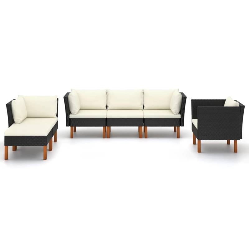 vidaXL 6-tlg Garten-Lounge-Set Poly Rattan Eukalyptusholz Schwarz von VIDAXL