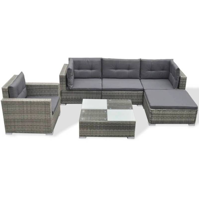 vidaXL 6-tlg Garten-Lounge-Set mit Auflagen Poly Rattan Grau Modell 6 von VIDAXL