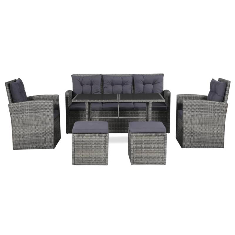 vidaXL 6-tlg Garten-Lounge-Set mit Auflagen Poly Rattan Grau Modell 8 von VIDAXL