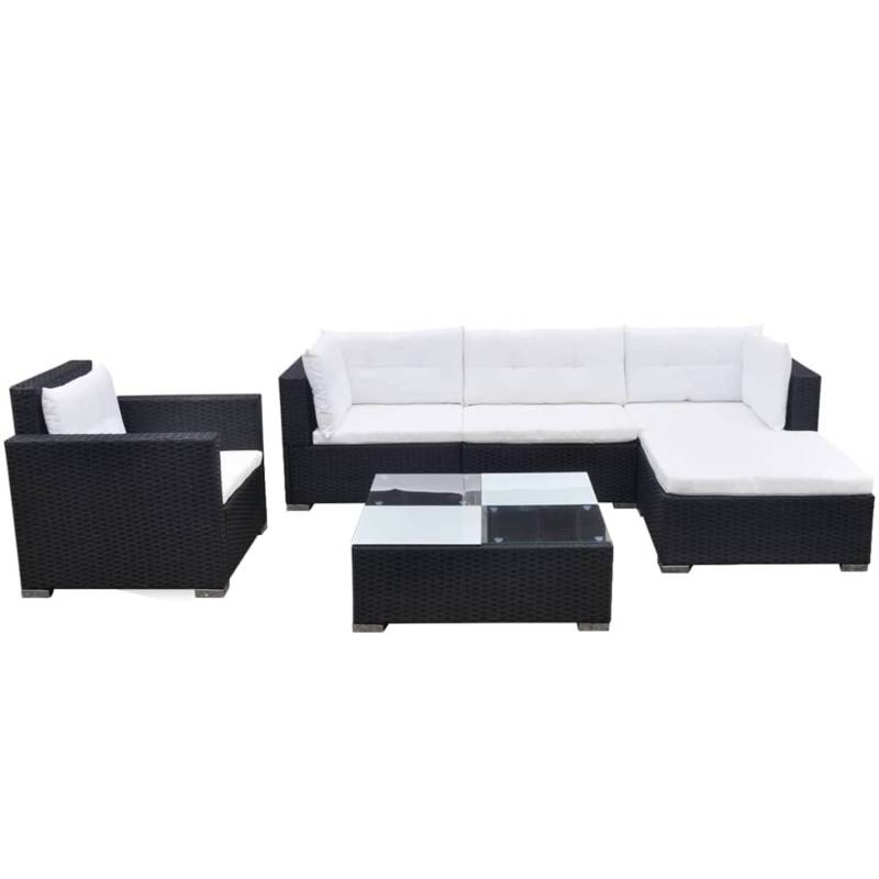 vidaXL 6-tlg Garten-Lounge-Set mit Auflagen Poly Rattan Schwarz Modell 10 von VIDAXL