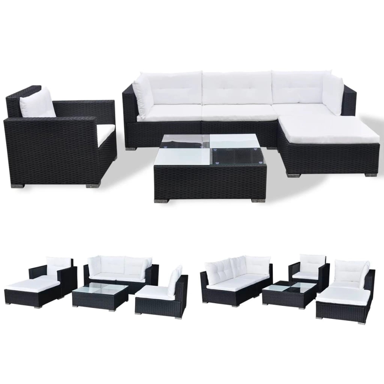 vidaXL 6-tlg Garten-Lounge-Set mit Auflagen Poly Rattan Schwarz Modell 12 vidaXL 6-tlg Garten-Lounge-Set mit Auflagen Poly Rattan Schwarz Modell 12 von VIDAXL